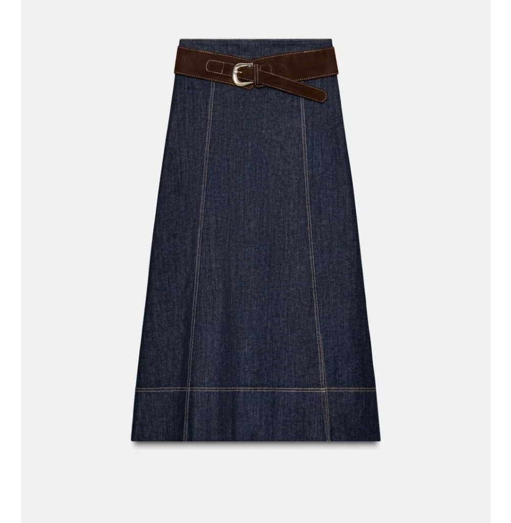 Zara Z1975 BELTED DENIM MIDI WRAP SKIRT